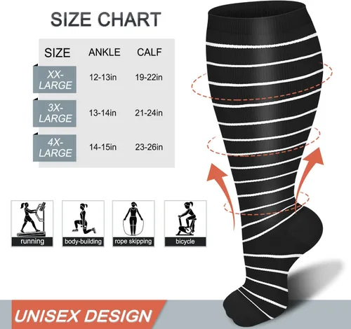Vista 7 de Diu Life 3 pares de calcetines de compresión de talla grande para mujeres y hombres, pantorrilla ancha, soporte extra alto hasta la rodilla