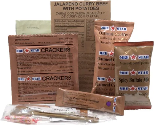Vista 7 de MRE STAR Survival - Caja de comidas de emergencia listas para comer con accesorios y FRH, embalaje compacto y ligero, vida útil prolongada, 12