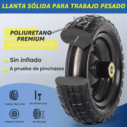 Vista 3 de GICOOL Neumático Sólido Sin Aire de 10" y Reemplazo de Rueda 4.10/3.50-4, con Orificio de Eje de 5/8", Cubo con Desplazamiento de 2.2", Compatible
