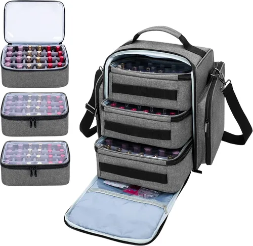 Vista 8 de Organizador de esmalte de uñas con capacidad para 72 botellas (15 ml. - 0.5 onzas líquidas), Negro Estuche grande para esmalte de uñas con 3