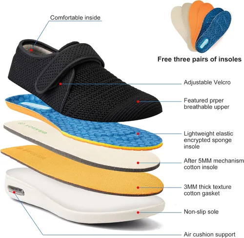 Vista 3 de youyun Zapatos para diabéticos para mujer de ancho X-ancho para mujeres mayores, cierre ajustable, transpirables, ligeros, antideslizantes para pies
