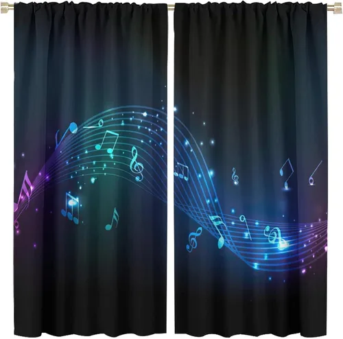 Vista 63 de Cortinas de notas musicales, blanco y negro, instrumento musical, canción, arte de canción, opacas, para ventana, dormitorio, sala de estar