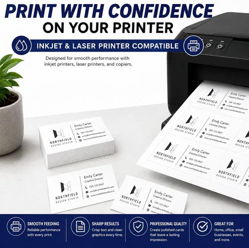 Vista 6 de Papel blanco pesado para tarjetas de visita en blanco, 20 hojas, 200 tarjetas de visita, cubierta de 80 libras, 7.69 oz/m², compatible