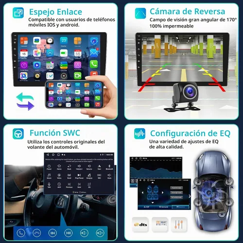 Vista 4 de Podofo Estéreo de auto de doble DIN de 2+32G con Apple Carplay Android Auto inalámbrico de 10.1 pulgadas, pantalla táctil y radio Android