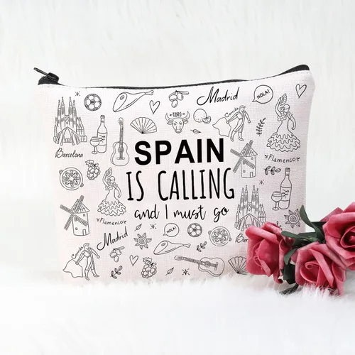 Vista 3 de POFULL España Regalo de viaje familiar España está llamando y debo ir bolsa de cosméticos Regalo de luna de miel española, España llama bolsa