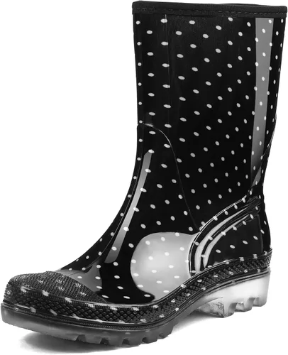 Vista 28 de DKSUKO Waterproof Womens Rain Boots insulated,Lightweight Rubber fashion Boots in Gardening,Warm and Comfortable Wide Calf Rain Boots with Glossy in