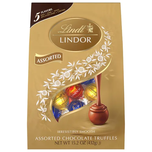 Vista 7 de Lindt Lindor - Trufas de chocolate surtidas de caramelo, bolsa de 15.2 onzas