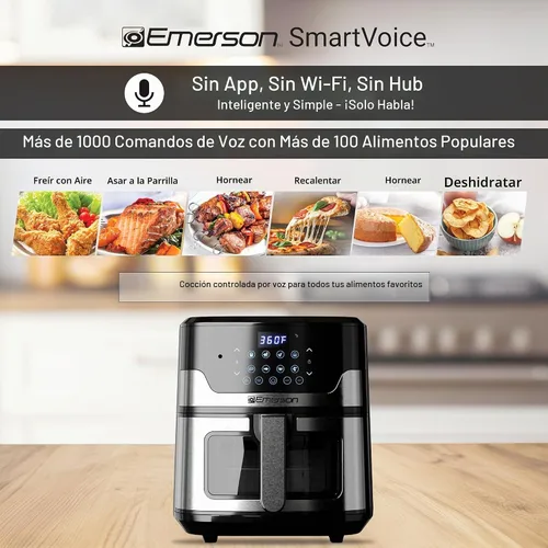 Vista 3 de Emerson Freidora de aire SmartVoice de 5.3 cuartos de galón, más de 1000 comandos de voz, cocina digital 6 en 1, diseño compacto de encimera, cocina
