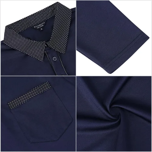 Vista 5 de EliteSpirit Polo de manga larga para hombre casual cuello de lunares con bolsillos color azul marino talla XL Azul marino