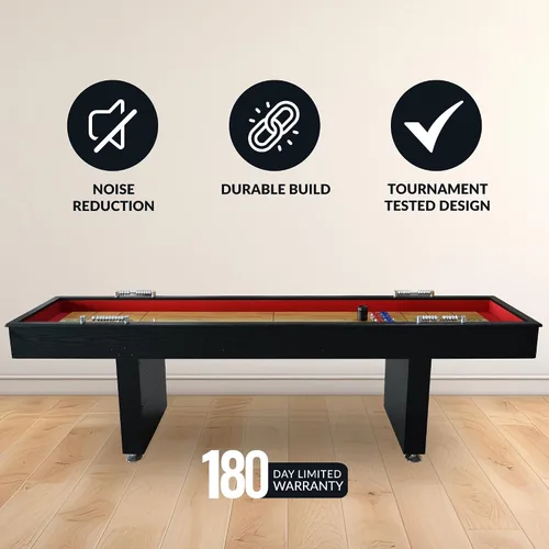 Vista 5 de Hathaway Avenger Mesa de Shuffleboard de 9 Pies para Sala de Juegos Familiar – Campo de Juego con Recubrimiento de Polímero, Anotador y Gabinete