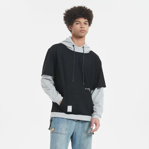 Vista 3 de GURUNVANI Sudadera con capucha de color de contraste para hombre Sudaderas con capucha de patchwork