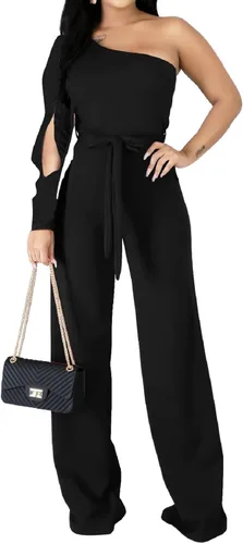 Vista 3 de CuteCherry Monos elegantes para mujer, con una manga, sexy, recto, pantalones largos, con bolsillos
