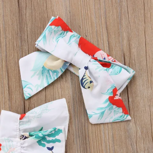 Vista 4 de Conjunto de 2 piezas de ropa de verano con estampado floral y manga abombada para bebé niña