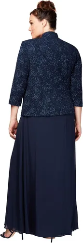Vista 3 de Alex Evenings Vestido largo para mujer con chaqueta escote mandarín (Regular Petite Plus), azul marino Plus