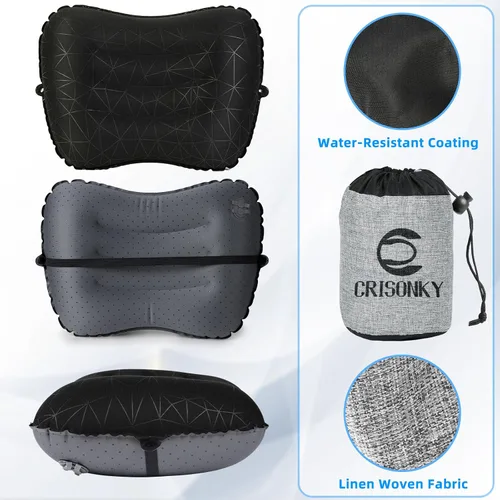 Vista 5 de Crisonky Almohada de camping – Almohada inflable – Almohadas de viaje para mochilero y avión, soporte lumbar 2.0 almohadas inflables, ultraligeras