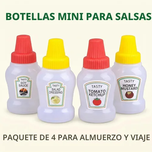 Vista 6 de 4 mini botellas de ketchup para accesorios de caja Bento, mini botellas exprimibles de condimentos, dispensadores de aderezos de ensalada de miel