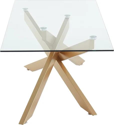Vista 6 de JYED DECOR Mesa de centro con tapa de vidrio templado (oro, mesa de centro rectangular)