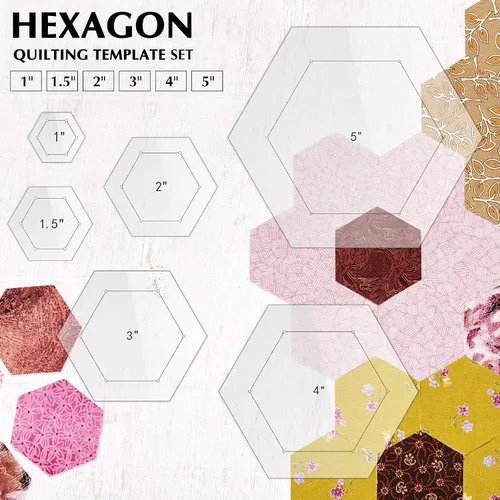 Vista 5 de Weewooday - 6 plantillas hexagonales para acolchar, plantillas acrílicas de 1 1.5 2 3 4 5 pulgadas con costura de 1/4 pulgadas para manualidades