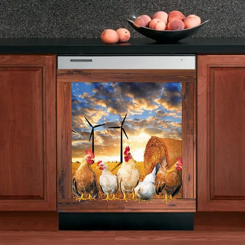 Vista 9 de Cubierta magnética para lavavajillas de pollo de granja, decoración de cocina, gallo para refrigerador, cubierta de puerta de nevera, ventana