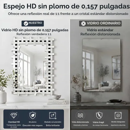 Vista 7 de Espejo decorativo grande de 36 x 24 pulgadas con marco de vidrio