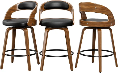 Vista 35 de YaFiti Taburetes de bar, taburetes de bar de 26 pulgadas de altura de mostrador con patas de madera curvada, taburetes giratorios con respaldo