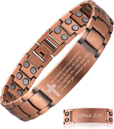 Vista 11 de MagEnergy Pulsera de cobre para hombre, pulsera magnética cristiana con imanes ultra fuertes, diseño de cruz bíblica ajustable, regalo de joyería