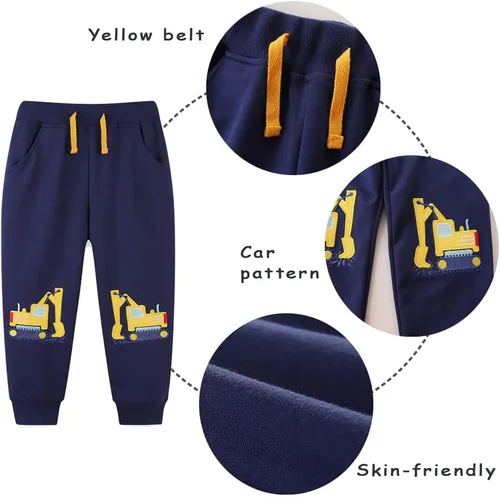 Vista 7 de GFQLONG Paquete de 3 pantalones deportivos elásticos con cordón para bebé, de algodón, dinosaurio, con bolsillos