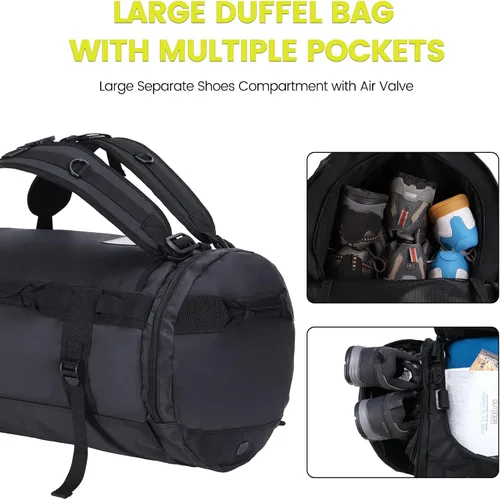 Vista 4 de Nepest Mochila de lona grande, 3 vías resistente al agua, bolsa de lona para gimnasio con compartimento para zapatos para deportes, entrenamiento
