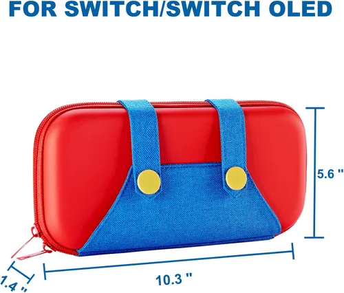 Vista 8 de FUNLAB Funda para Switch compatible con Nintendo SwitchOLED, bonita funda portátil para Switch con 10 soportes de juego para fanáticos de Mario