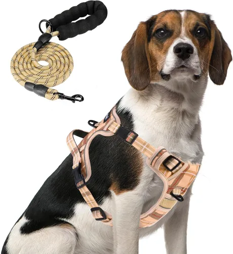 Vista 23 de PUPTECK Arnés táctico sin tirones para perro, tamaño mediano, arnés reflectante ajustable con asa para perro, de fácil control, cómodo y suave