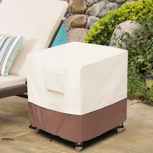 Vista 5 de okcool Funda para Mesa Auxiliar de Mimbre de Patio, Impermeable, Cuadrada, Funda para Mesa Auxiliar Pequeña de Patio, Adecuada para Mesa Auxiliar