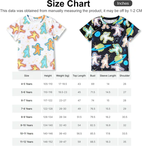 Vista 6 de PATPAT Camiseta de manga corta para niños con estampado gráfico divertido de verano, camiseta unisex para adolescentes y niños
