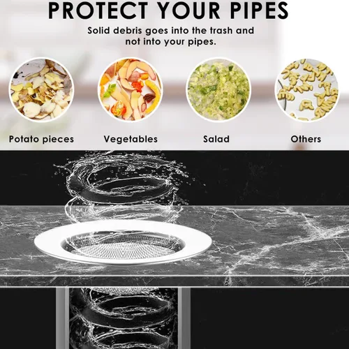 Vista 3 de Colador de fregadero de acero inoxidable de malla fina para fregadero de cocina, borde ancho grande de 4.3 pulgadas de diámetro, 2