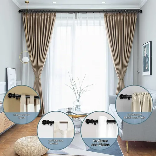 Vista 6 de Barras de cortina negras para ventanas de 66 a 120 pulgadas, barra de metal resistente de 1 pulgada para cortinas y cortinas, barras de cortina