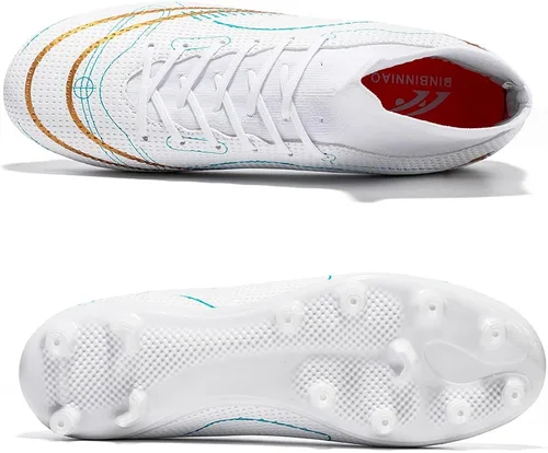 Vista 5 de JIEBUNIAO Zapatos deportivos de fútbol para hombre, botas altas con picos para exterioresinteriores, para niños y niñas, tenis de entrenamiento