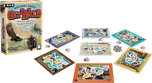 Vista 3 de USAOPOLY National Parks Get Wild Juego de dados de rodamiento rápido con ubicaciones icónicas de parques nacionales Gran juego para niños