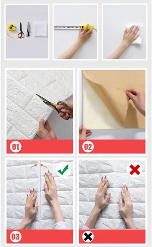 Vista 4 de 3D paneles de pared de espuma autoadhesivos, pelar y pegar ladrillo piedra papel pintado calcomanía de pared para sala de estar niños dormitorio