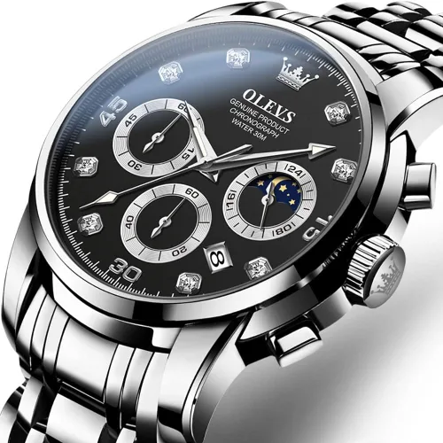 Vista 9 de Taxau Watches for Men, Luxury Stainless Steel Big Face Dress Mens Watches Waterproof Date Moonphase Analog Quartz Men's Wrist Watches
