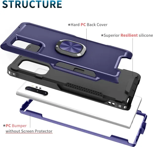Vista 3 de Asuwish Funda para Samsung Galaxy Note 10 Plus Note10+ 5G con soporte de anillo magnético, resistente de cuerpo completo, de silicona, híbrida, a
