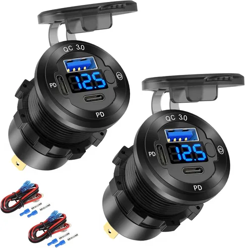 Vista 8 de Enchufe USB redondo de 12 V para automóvil, toma de corriente USB C de 12 V, cargador rápido marino de 3 puertos, impermeable, repuesto de salida