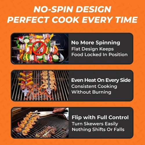 Vista 2 de Proud Grill Slide & Serve BBQ - Juego de 2 brochetas reutilizables de acero inoxidable Ideal para asar shish Kabobs Uso para carne de res