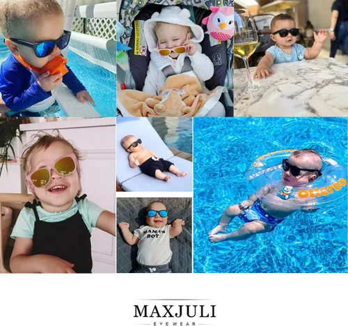 Vista 2 de MAXJULI Gafas de sol para bebés bebés, seguras, suaves, con correa ajustable 0-24 meses sin BPA 7002