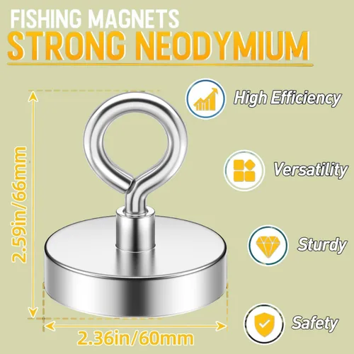 Vista 2 de Imanes de neodimio súper fuerte, 330 libras (330.7 lbs) fuerza de tracción magnética de pesca, imán de caza de tesoros submarinos para ríos, lagos