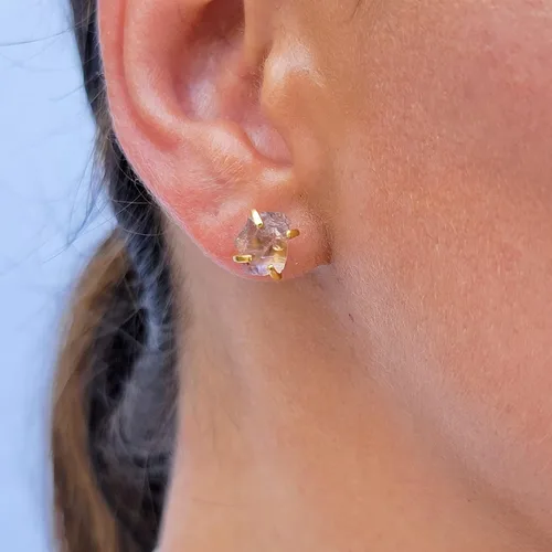 Vista 42 de Aretes de piedra preciosa natural en bruto con oro amarillo sobre plata de ley 925, 6 a 0.276 in, regalo de piedra de nacimiento de calidad genuina