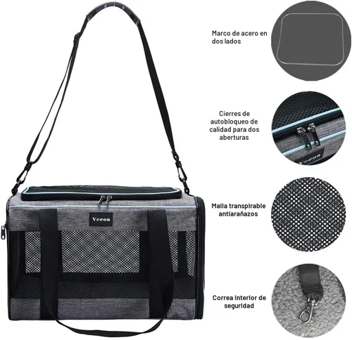 Vista 4 de Vceoa Transportador de gatos y perros de 17.5 x 11 x 11 pulgadas, para mascotas de hasta 16 libras, bolsa de transporte de animales de lados suaves