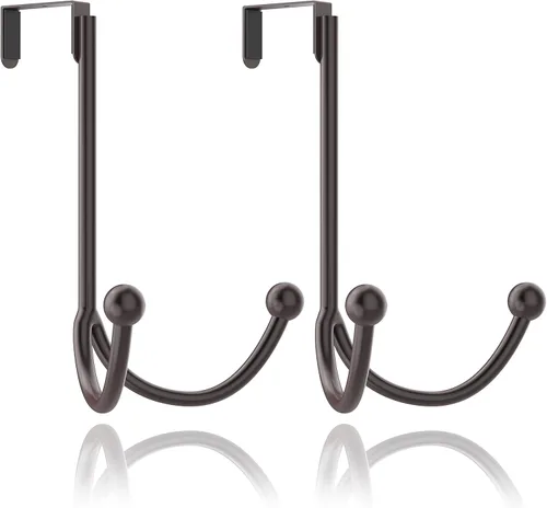 Vista 10 de HFHOME Paquete de 2 ganchos dobles para colgar sobre la puerta, organizador de ganchos dobles de metal para colgar abrigos, sombreros, batas, Negro