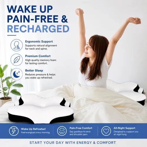 Vista 7 de Almohada cervical para dormir de lado, almohada ergonómica de espuma viscoelástica para aliviar el dolor de cuello y hombros, almohada ortopédica