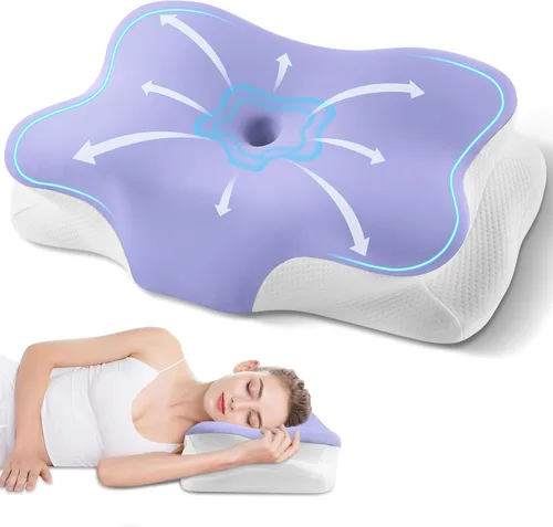 Vista 12 de Almohada cervical para el cuello, almohada ergonómica para dormir de lado para el soporte del cuello, almohadas de espuma viscoelástica refrescante