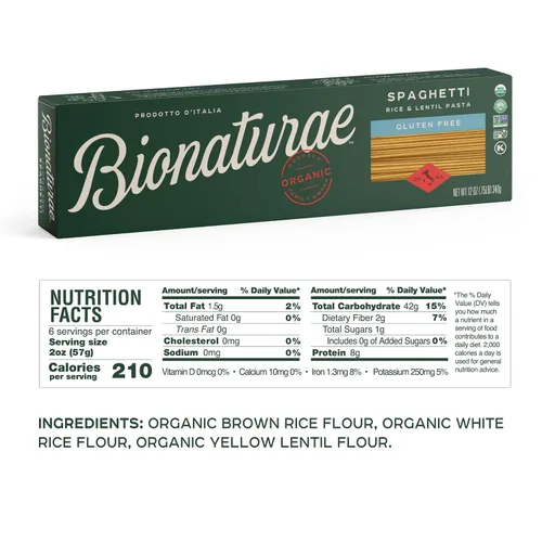 Vista 2 de Bionaturae Fideos de pasta de espaguetis – Pasta de espagueti sin gluten, pasta de arroz y lentejas, Kosher, alta proteína, sin OMG, certificado