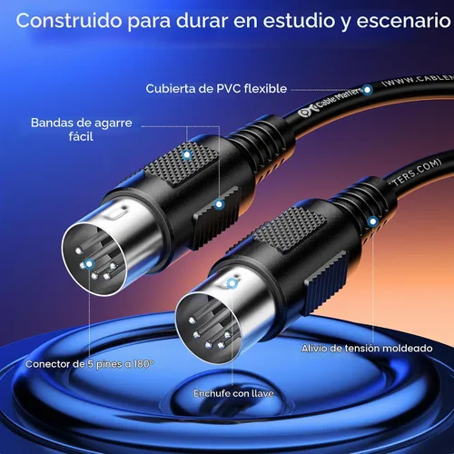 Vista 5 de Cable Matters Paquete de 2 cables MIDI DIN de 5 pines, cable MIDI de 5